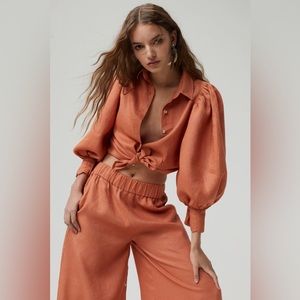 Lanhtropy Camille Linen Bubble Shirt Brick - Sz Small (pants available too!)